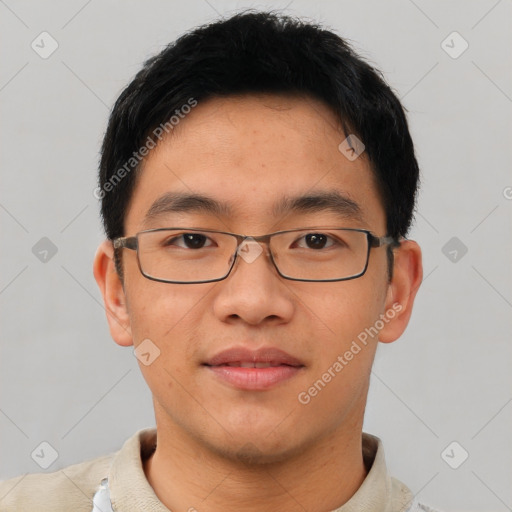 Neutral asian young-adult male with short  brown hair and brown eyes