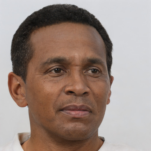 Neutral black adult male with short  brown hair and brown eyes