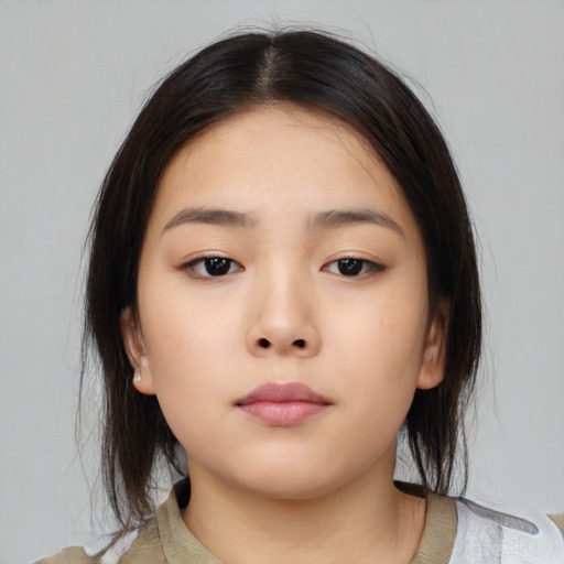 Neutral asian child female with medium  brown hair and brown eyes