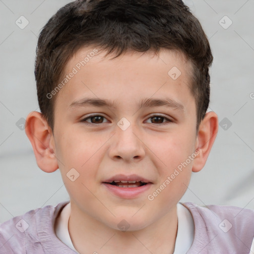 Joyful white child male with short  brown hair and brown eyes