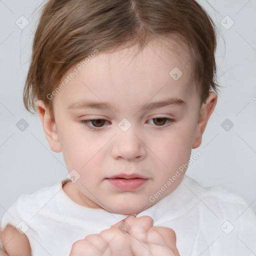 Neutral white child female with short  brown hair and brown eyes