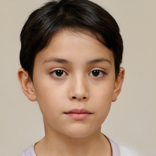 Neutral white child female with short  brown hair and brown eyes