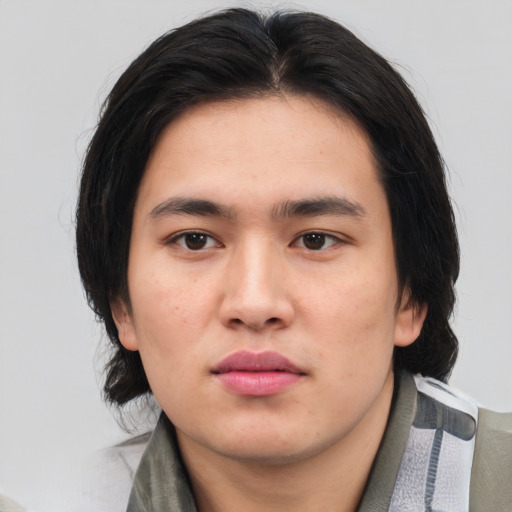 Neutral asian young-adult male with medium  brown hair and brown eyes