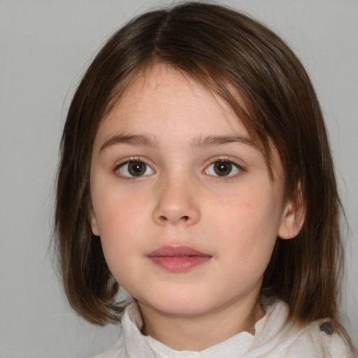 Neutral white child female with medium  brown hair and brown eyes