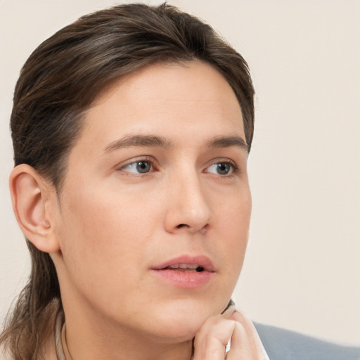 Neutral white young-adult male with medium  brown hair and brown eyes