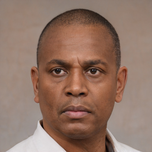 Neutral latino adult male with short  brown hair and brown eyes