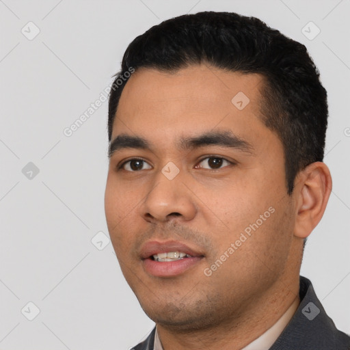 Neutral asian young-adult male with short  black hair and brown eyes