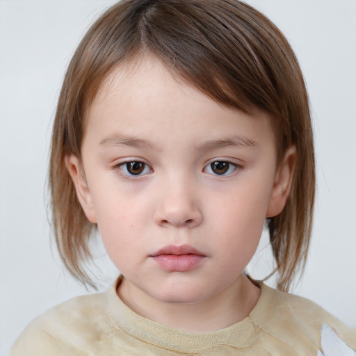 Neutral white child female with medium  brown hair and brown eyes