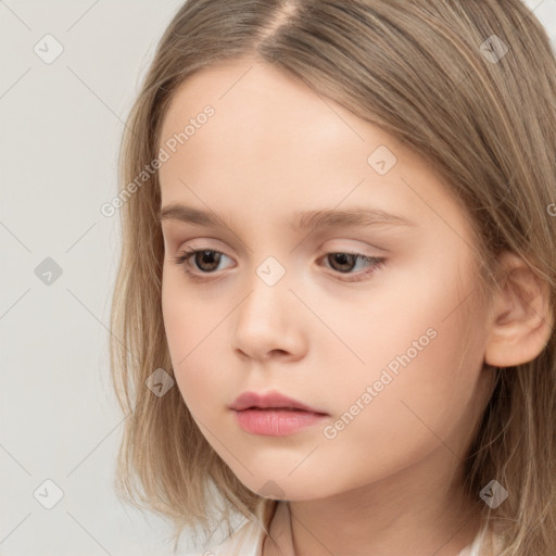 Neutral white child female with long  brown hair and brown eyes