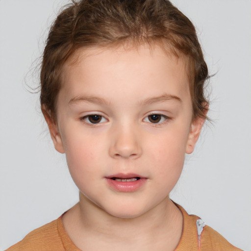 Neutral white child female with short  brown hair and brown eyes