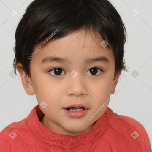 Neutral white child female with short  brown hair and brown eyes