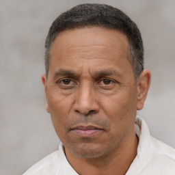 Neutral white adult male with short  black hair and brown eyes