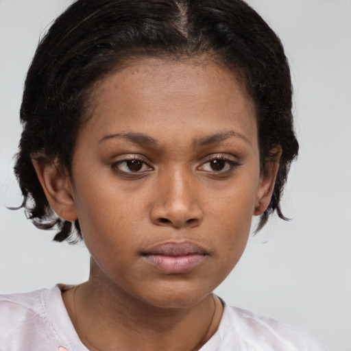 Neutral black young-adult female with short  brown hair and brown eyes