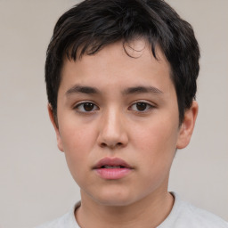 Neutral asian young-adult male with short  brown hair and brown eyes