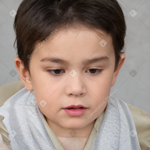 Neutral white child female with short  brown hair and brown eyes