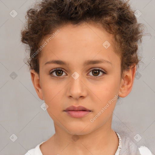 Neutral white child female with short  brown hair and brown eyes