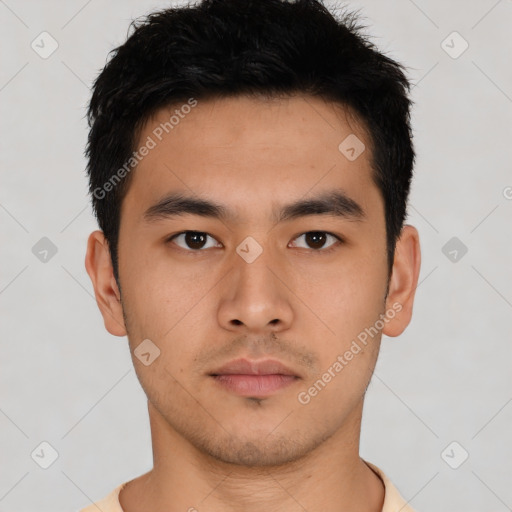 Neutral asian young-adult male with short  black hair and brown eyes