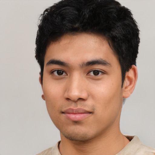 Neutral asian young-adult male with short  black hair and brown eyes