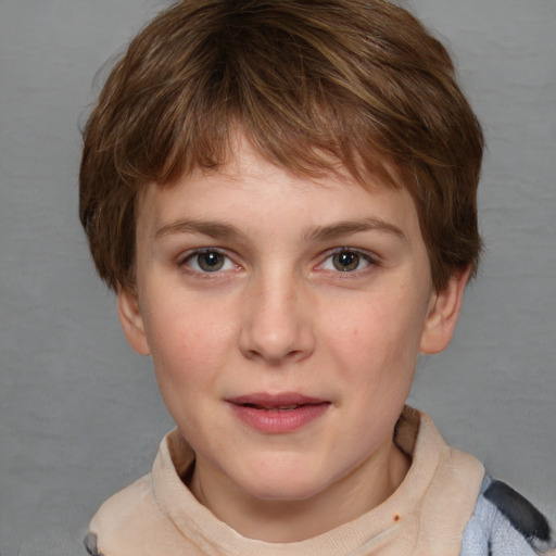 Neutral white young-adult female with medium  brown hair and grey eyes