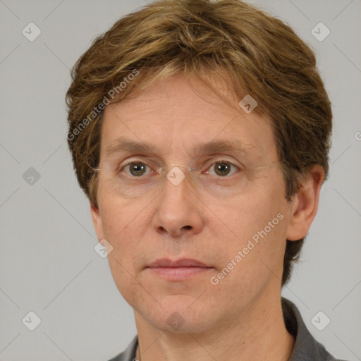 Neutral white adult male with short  brown hair and brown eyes