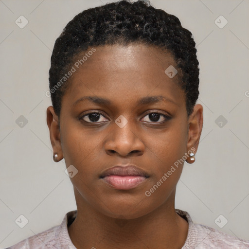 Neutral black young-adult female with short  brown hair and brown eyes