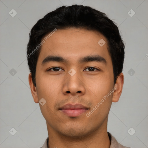 Neutral asian young-adult male with short  black hair and brown eyes