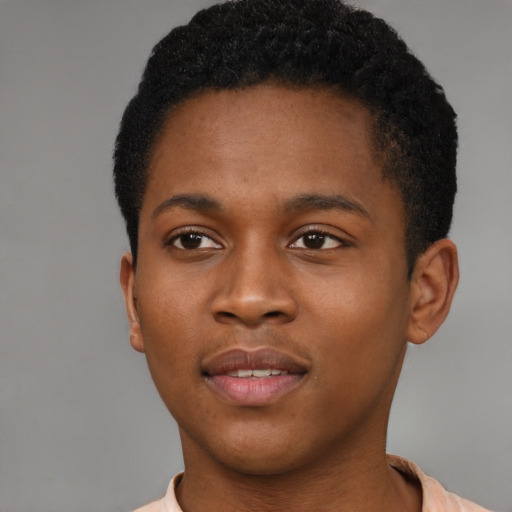 Neutral black young-adult male with short  brown hair and brown eyes