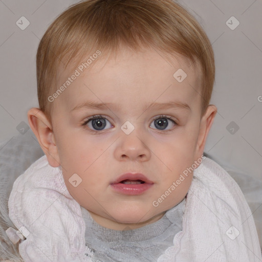 Neutral white child female with short  brown hair and blue eyes