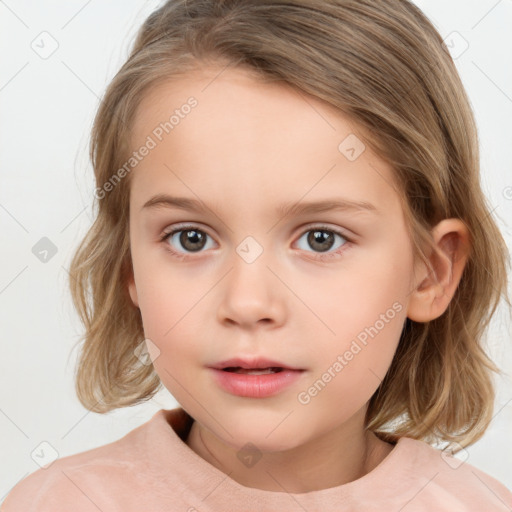 Neutral white child female with medium  brown hair and brown eyes