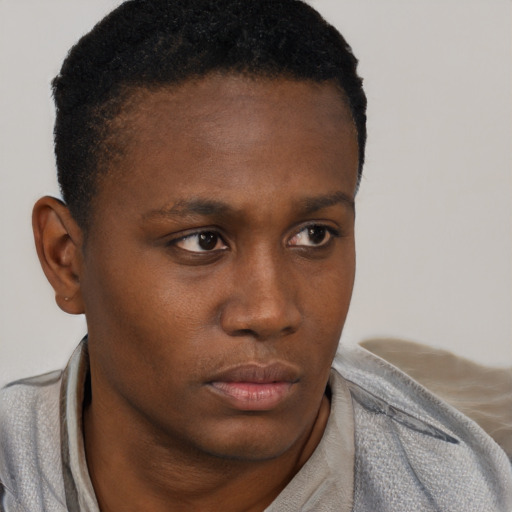 Neutral black young-adult male with short  brown hair and brown eyes