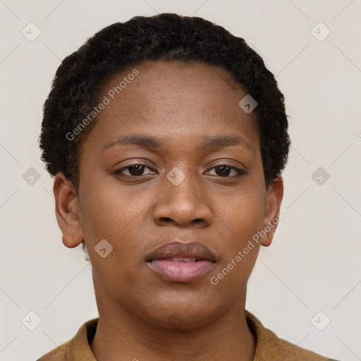 Neutral black young-adult female with short  brown hair and brown eyes