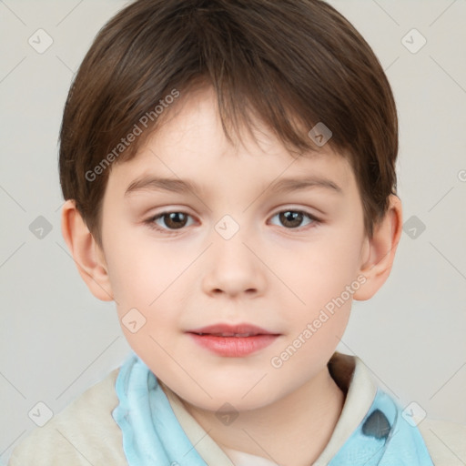 Neutral white child female with short  brown hair and brown eyes