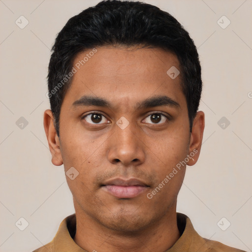 Neutral asian young-adult male with short  black hair and brown eyes