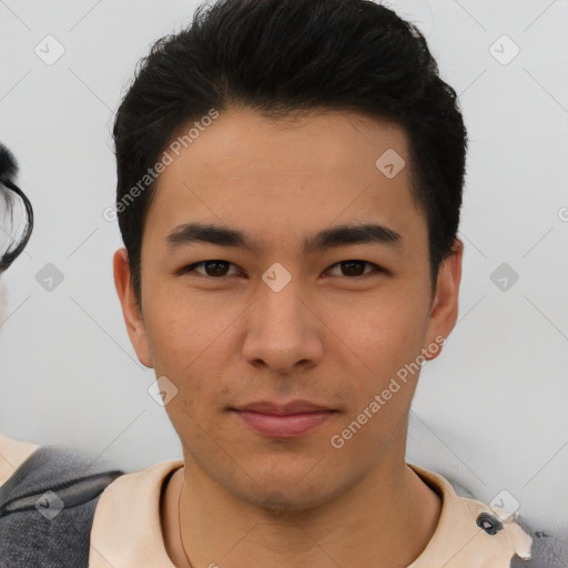 Neutral asian young-adult male with short  black hair and brown eyes