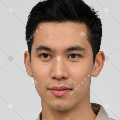 Neutral asian young-adult male with short  black hair and brown eyes