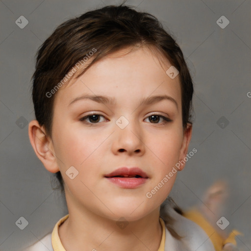 Neutral white child female with short  brown hair and brown eyes