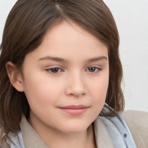 Neutral white child female with medium  brown hair and brown eyes