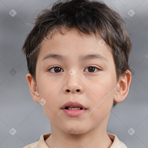 Neutral white child male with short  brown hair and brown eyes