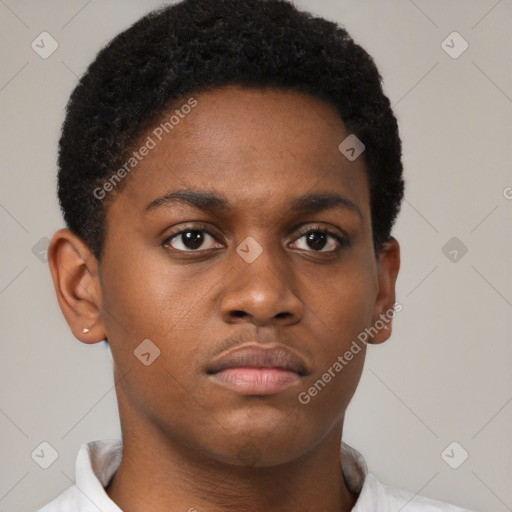 Neutral black young-adult male with short  brown hair and brown eyes