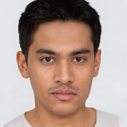 Neutral asian young-adult male with short  brown hair and brown eyes