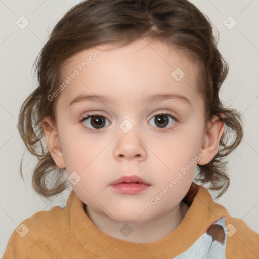 Neutral white child female with medium  brown hair and brown eyes