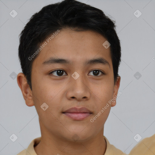 Neutral asian young-adult male with short  brown hair and brown eyes