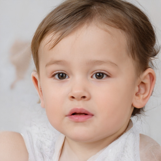 Neutral white child female with medium  brown hair and brown eyes