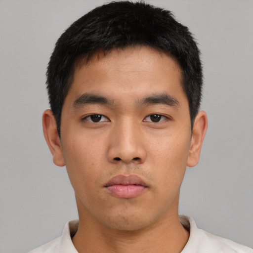 Neutral asian young-adult male with short  black hair and brown eyes