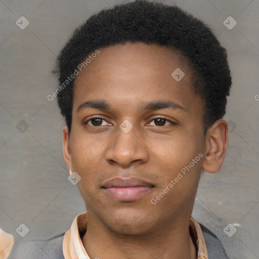 Neutral black young-adult male with short  brown hair and brown eyes