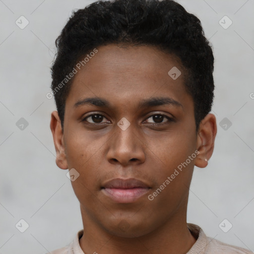 Neutral black young-adult male with short  brown hair and brown eyes