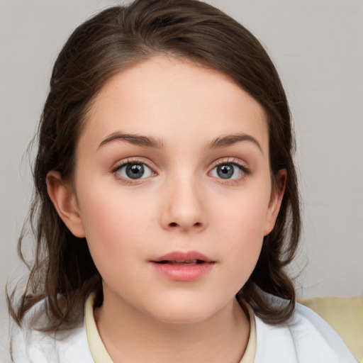 Neutral white child female with medium  brown hair and brown eyes