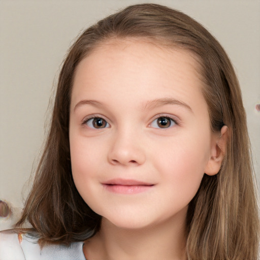 Neutral white child female with long  brown hair and grey eyes