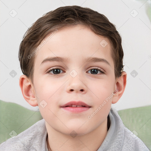 Neutral white child male with short  brown hair and grey eyes