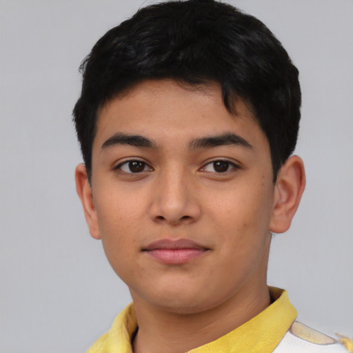 Neutral asian child male with short  black hair and brown eyes